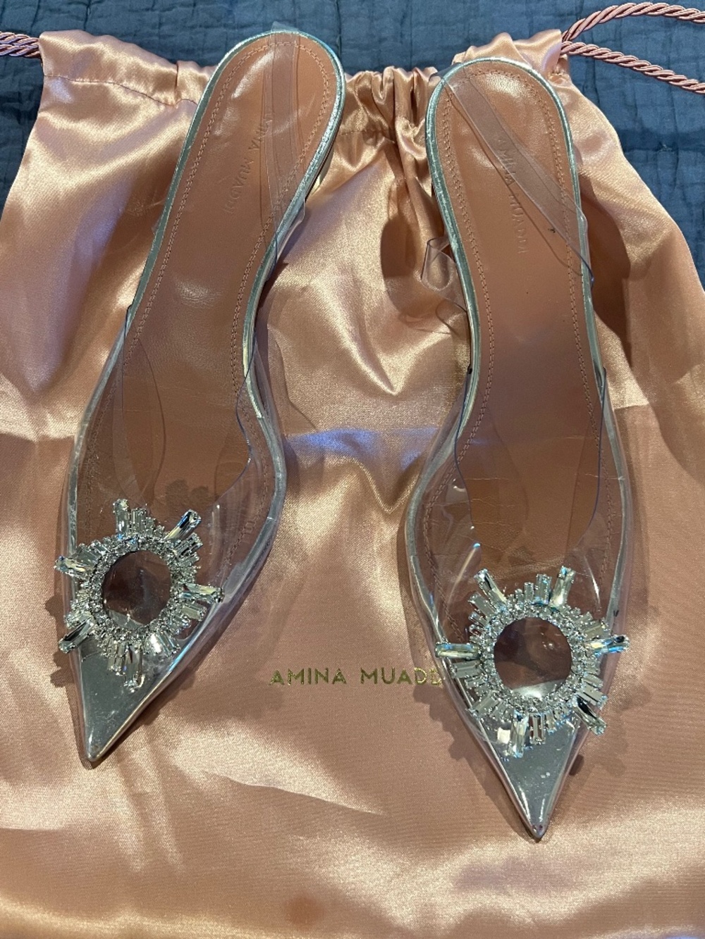 Amina Muaddi Glass Sling Kitten Heel- Size 40